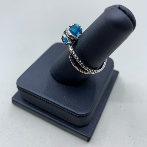 David Yurman Wrap Ring Blue Topaz & Diamond Sz 7 - Picture 3 of 6